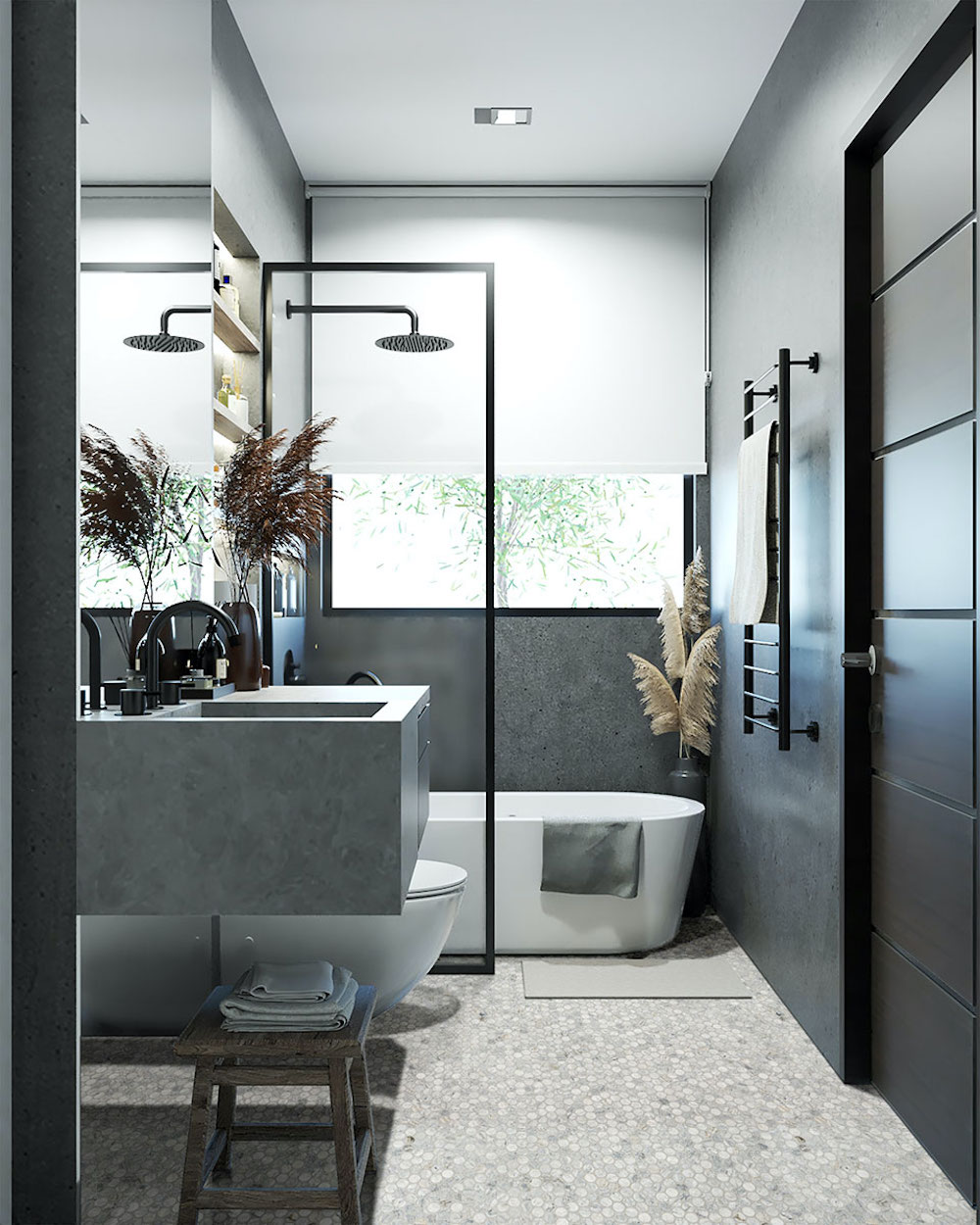 msi-capri-round-blue-honed-mosaic-in-bathroom-flooring