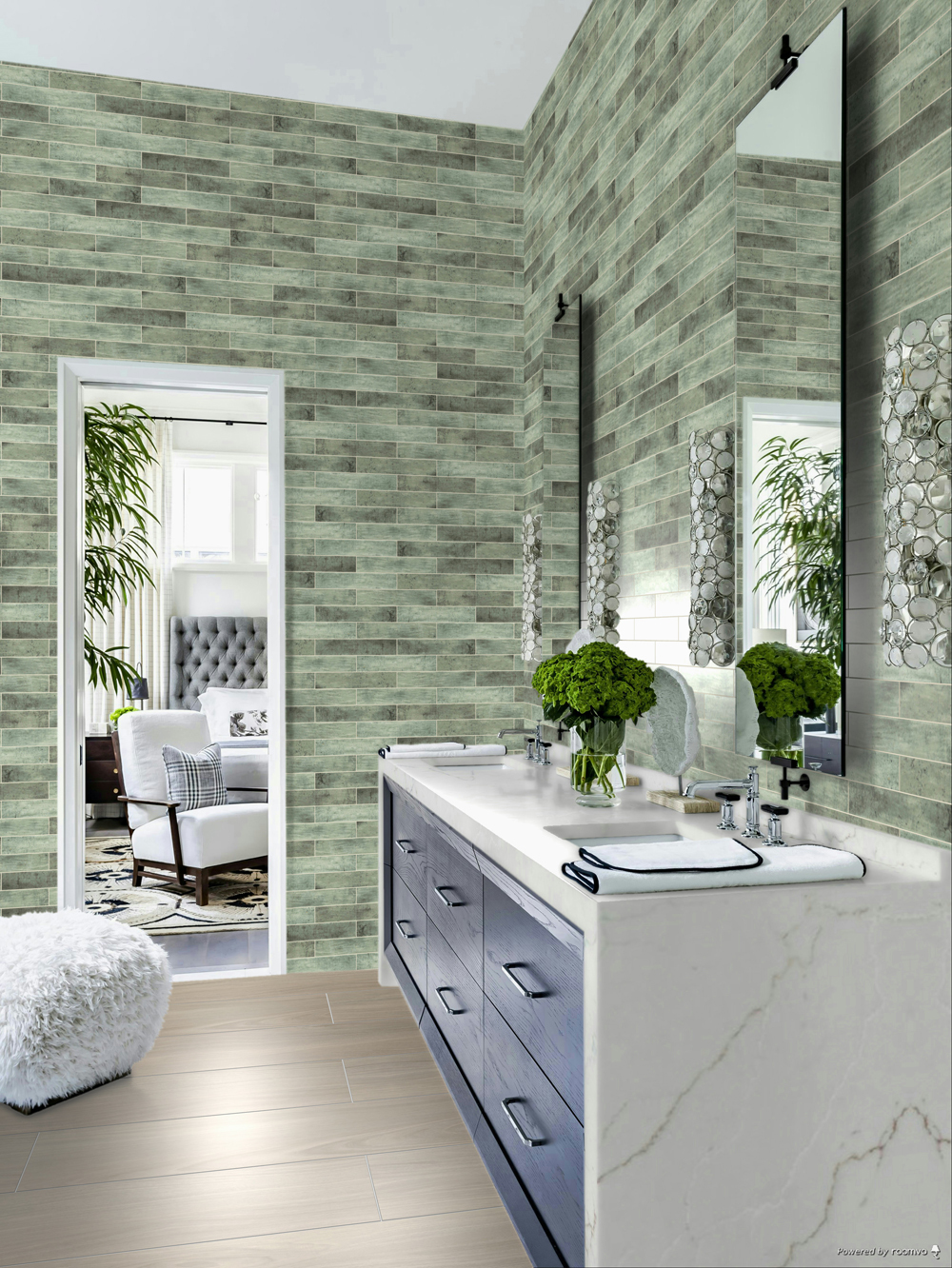 calacatta-seaglass-quartz-and-stella-emerald-tile