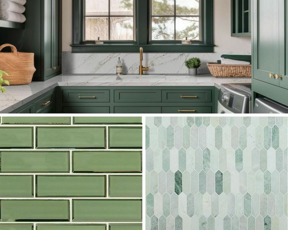 Greens That Glam: MSI Quartz Countertops With Designer Mosaic Backsplashes