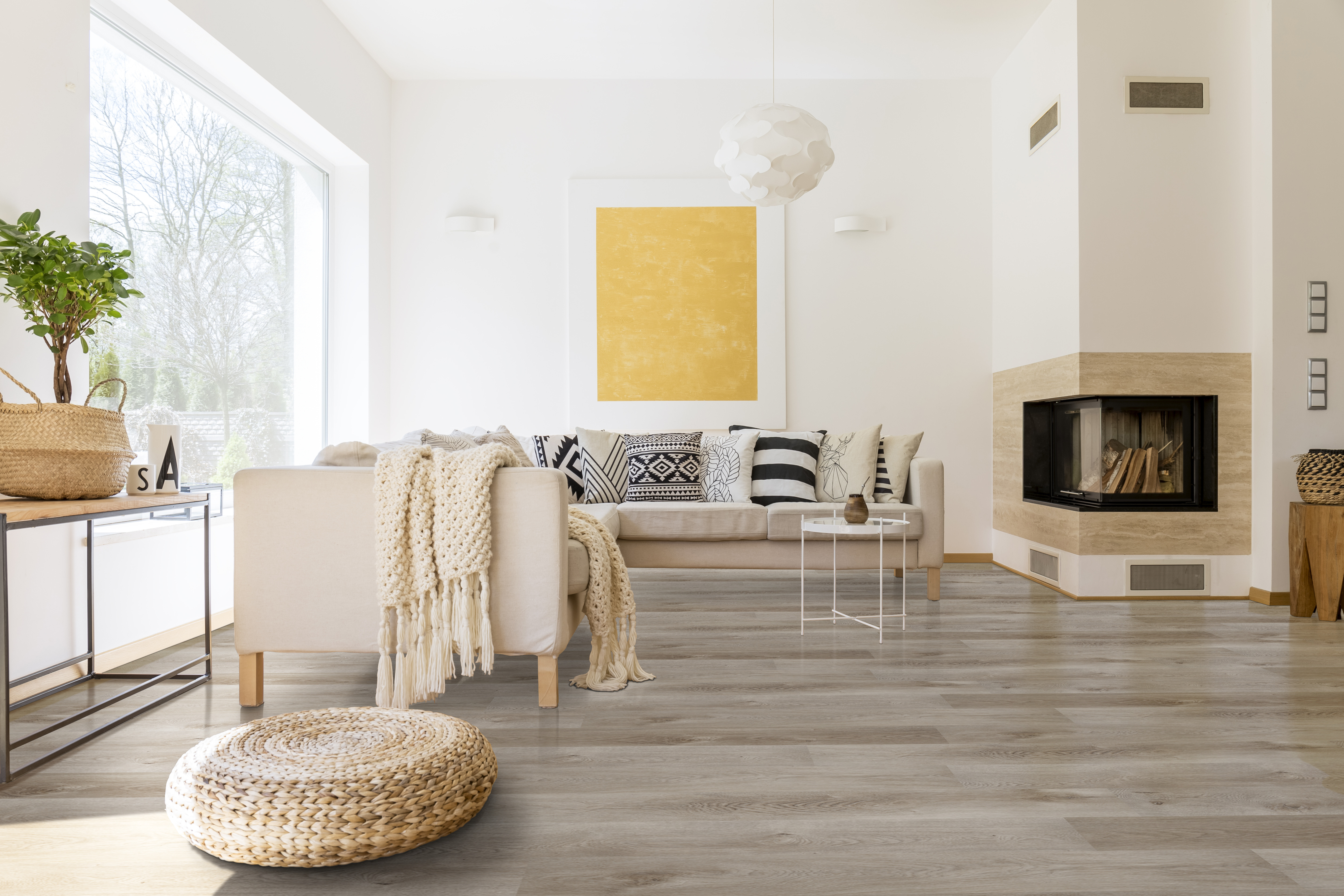 Contemporary bathroom with waterproof vinyl plank flooring, illustrating the advantages of LVP flooring in moisture-prone areas.