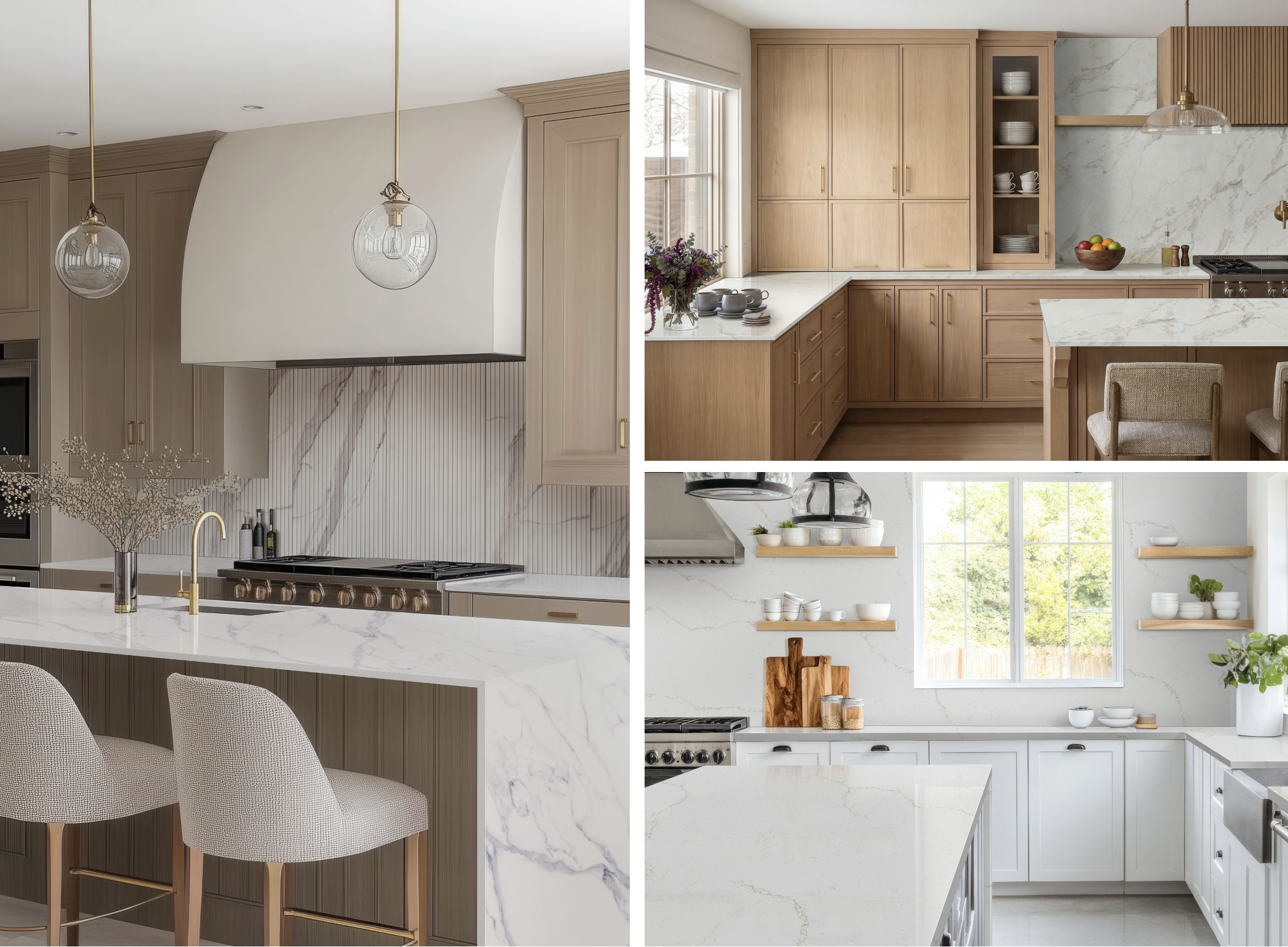 Quartz countertop design ideas in modern kitchens, showcasing styles and finishes that influence quartz countertops cost.