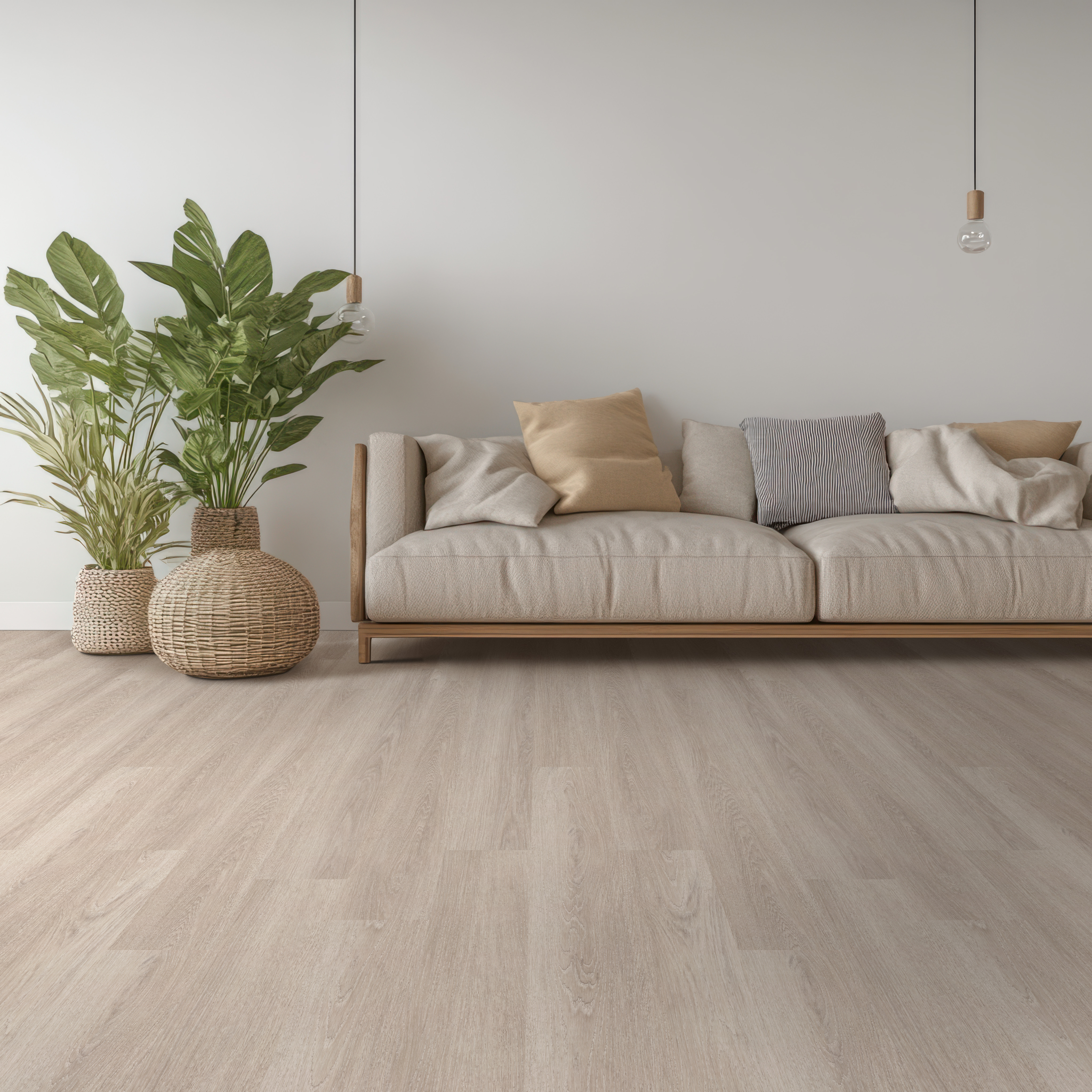 Stylish living room with durable vinyl plank flooring, showcasing the advantages of vinyl plank flooring for everyday residential use.