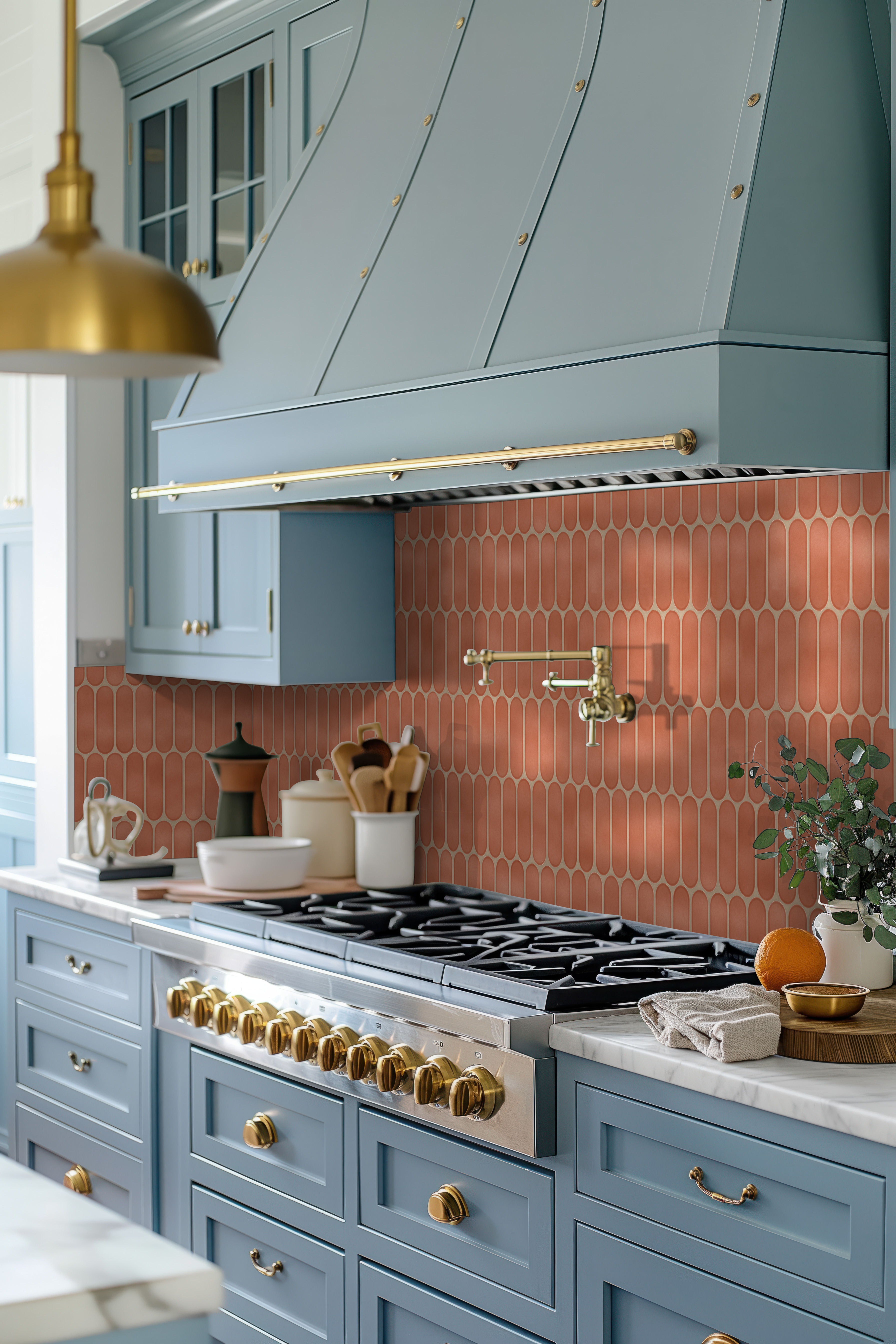 Terra Glossy Ellipse backsplash demonstrating how to finish tile edges with a clean, polished transition.