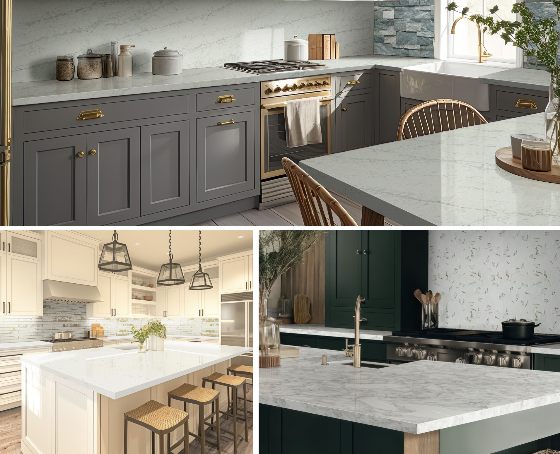 Quartz countertops in modern kitchens demonstrating how to protect quartz countertops from heat with proper everyday care.