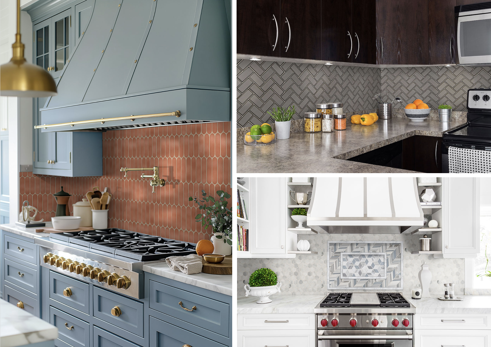 Kitchen Backsplashes with Decorative Trim and Finished Tile Edges showing numerous techniques on how to finish tile edges using and without trim.