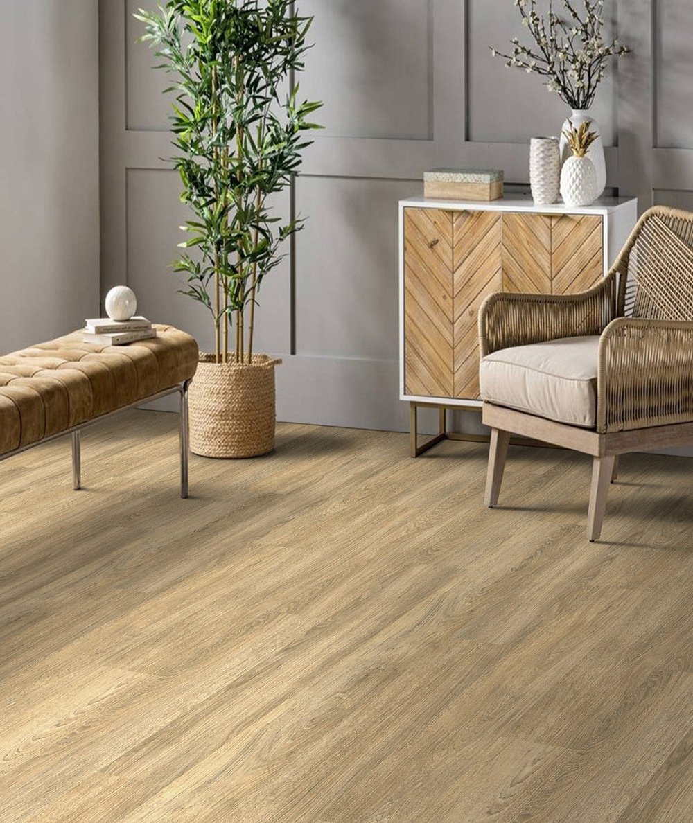 Close-up of light oak look flooring with warm natural wood graphics, flooring trends 2026.