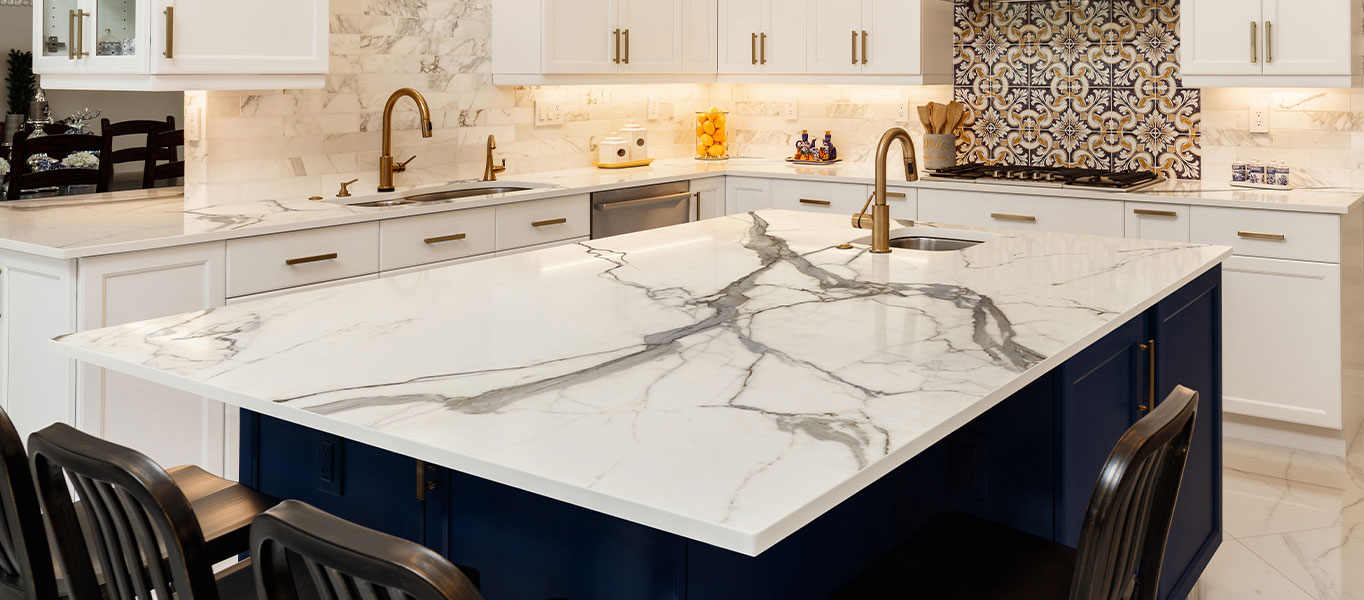 kitchen with white quartz countertop