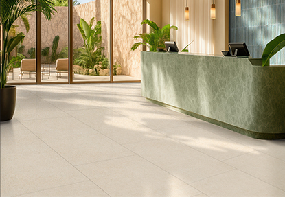 Reception area with TileTouch porcelain floor tile showcasing lifelike texture