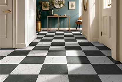 Luxury vinyl tile checkerboard entryway