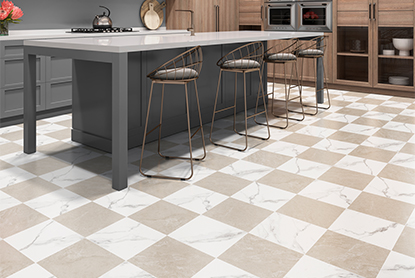 Porcelain and ceramic checkerboard flooring