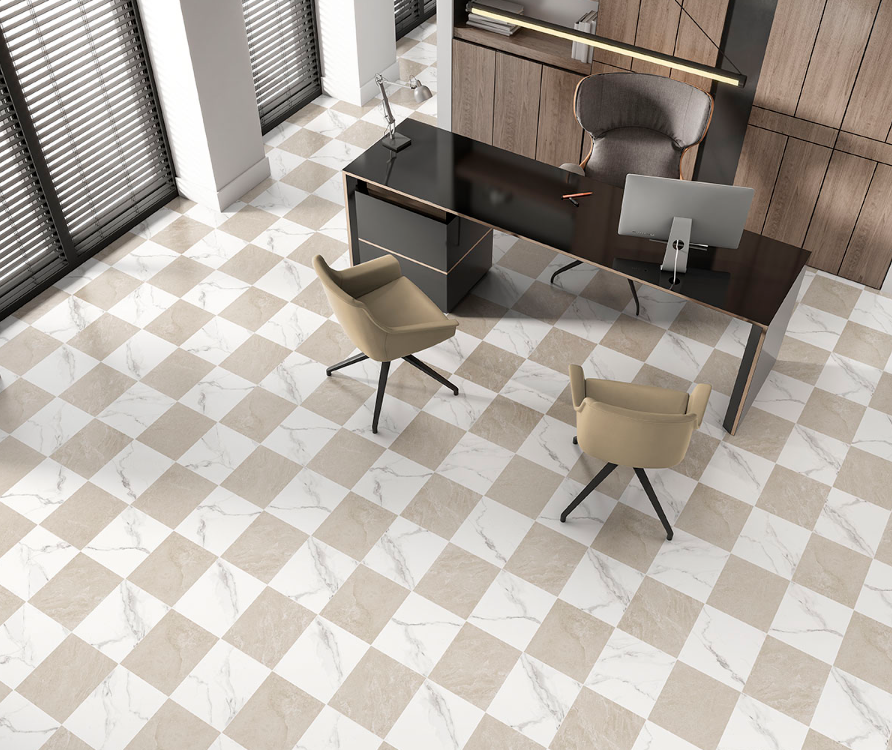 Checkerboard tile commercial space