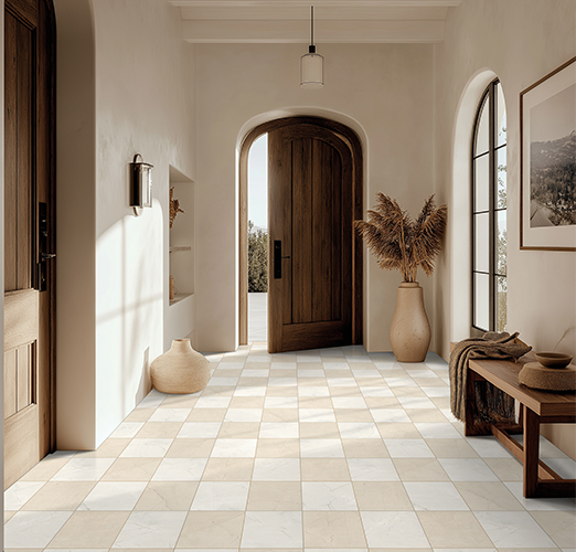 Checkerboard tile entryway