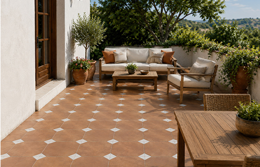 Checkerboard outdoor patio