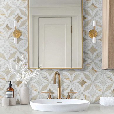 Geometric tile bathroom wall