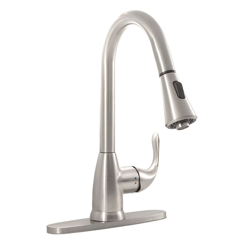 1-Handle Pull-Down Sprayer Kitchen Faucet with deckplate Detail