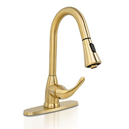 1-Handle Pull-Down Sprayer Kitchen Faucet with deckplate - 803 Gold Thumb
