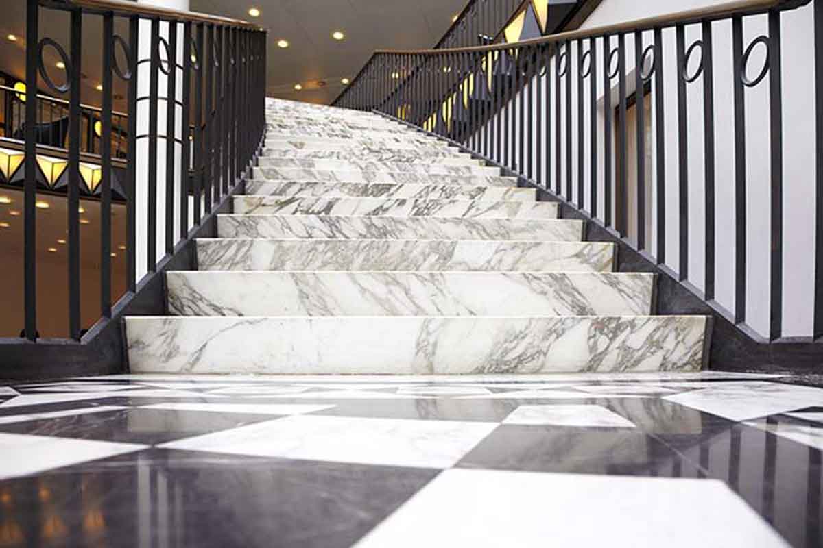 Marble Finish Porcelain Slab Flooring in Stair