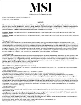 Hybrid Rigid Core Installation Warranty