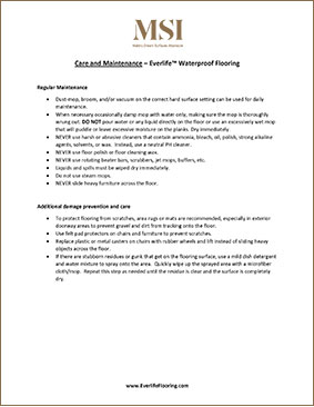 SHORECLIFFS CARE AND MAINTENANCE