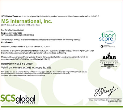 W LUXURY GENUINE HARDWOOD CERTIFICATE