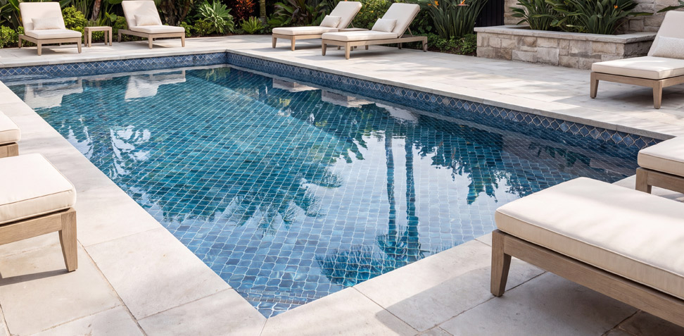 Blue Shimmer Arabesque glass pool tile