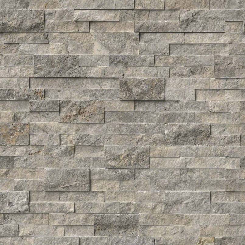 Silver Travertine Stacked Stone Detail