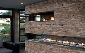 Stacked stone fireplace
