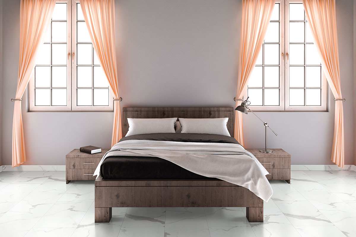 Calcatta Marbella Luxury Vinyl Tile floor in bedroom