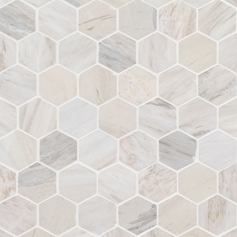 Angora Polished 2" Hexagon Mosaic Tile