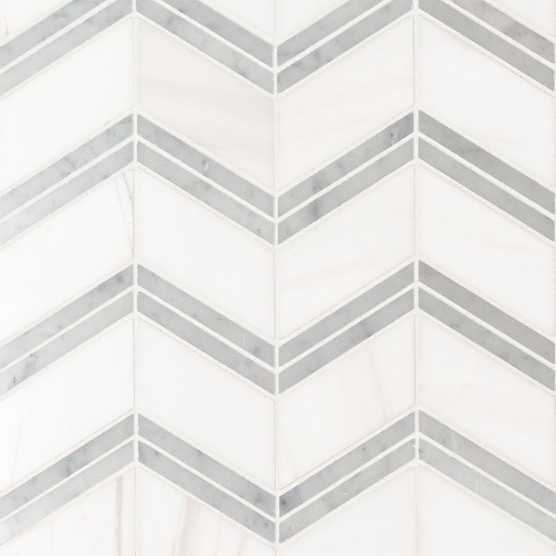 Bianco Dolomite Marble Chevron Pattern Tile Detail