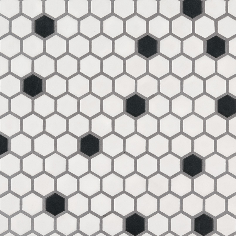 Black And White Hexagon Matte Wall Tile, Hex Tile Patterns