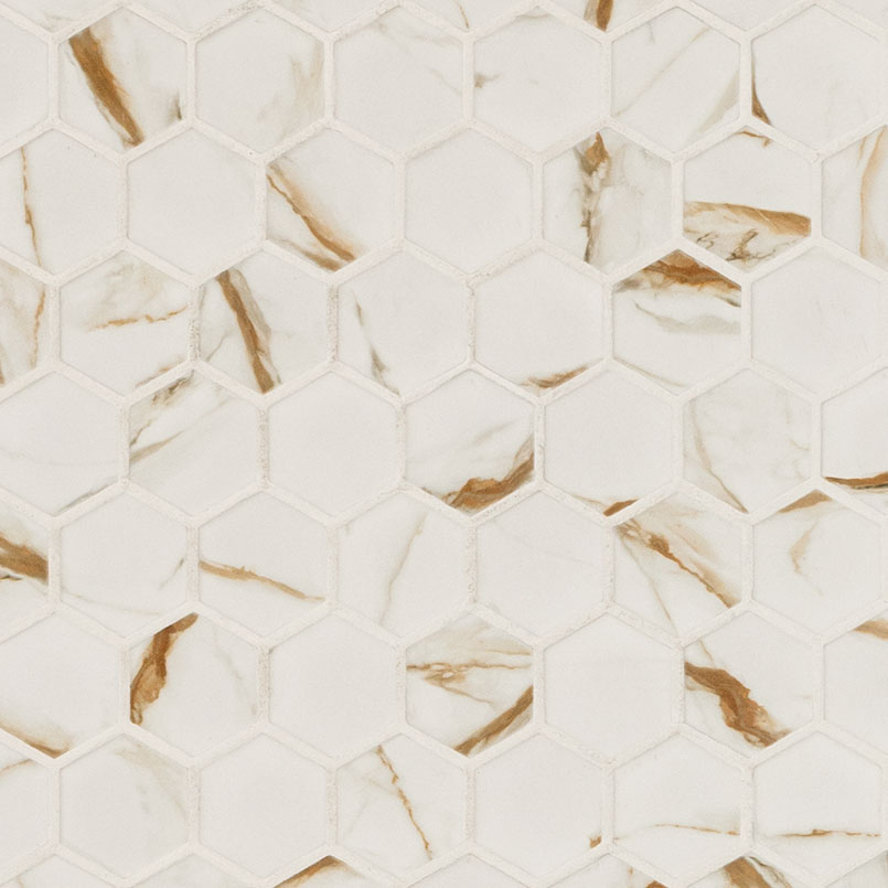 Calacatta Gold Matte 2" Hexagon Tile Detail