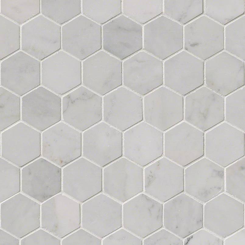 Carrara White 2 Hexagon Polished Mosaics, 2 Hexagon Tile