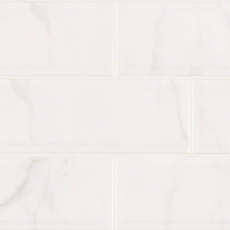 Classique White Carrara Glossy 4X16 Bev Detail