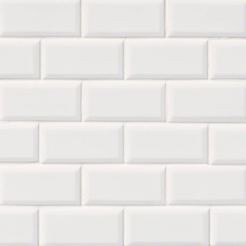Domino White Glossy Subway Tile Beveled 2x4 