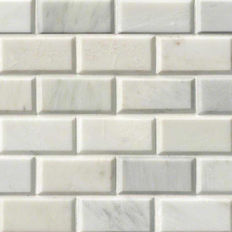 Greecian White Subway Tile Beveled 2x4  Detail