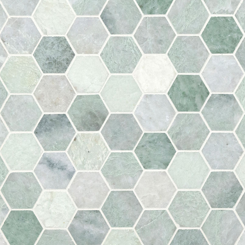 Icelandic Green 2 Hexagon Polished, Green Mosaic Backsplash Tile