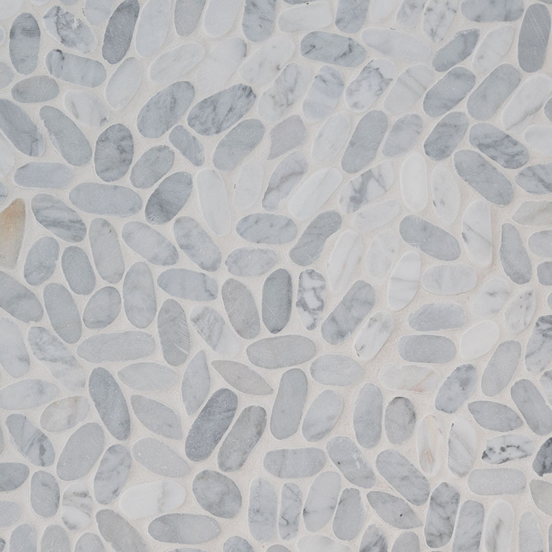 Sliced Carrara White Pebbles Mosaic Tile ISO