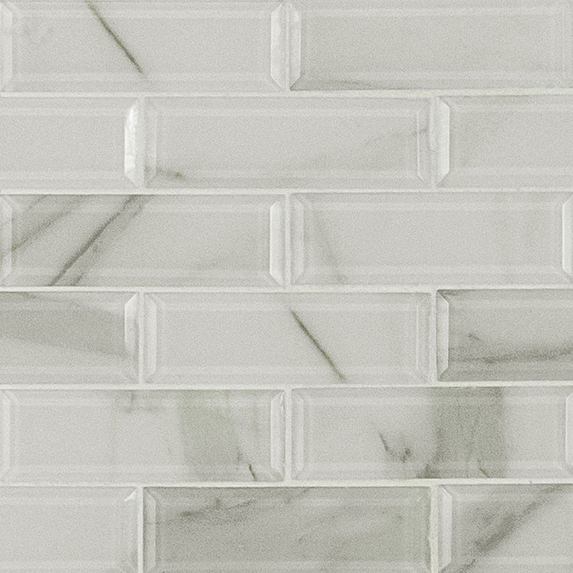 Ivory Amber Beveled Subway Tile Glass, Beveled Subway Tile