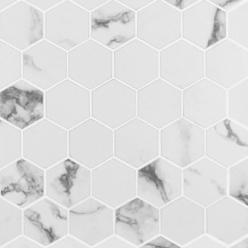 Statuario Matte 2X2 Hexagon Mosaic Detail