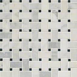 Arabescato Carrara with Black Marble Basketweave Tile Pattern