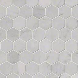 Carrara White Polished 2" Hexagon Mosaic Tile 