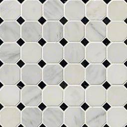 Greecian White 2" Octagon With Black 5/8x5/8 Polished In 12x12 Mesh Tile Thumb