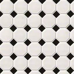 White And Black Matte Octagon Round - White Tile