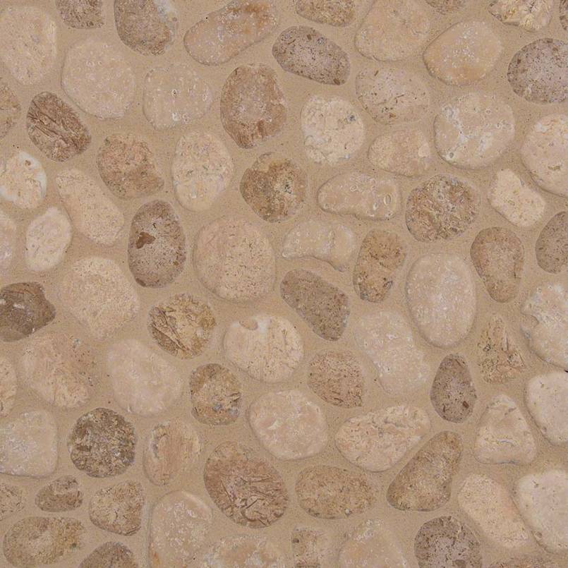 Travertine Blend Pebbles Tumbled Pattern 10mm Pebble Backsplash Detail