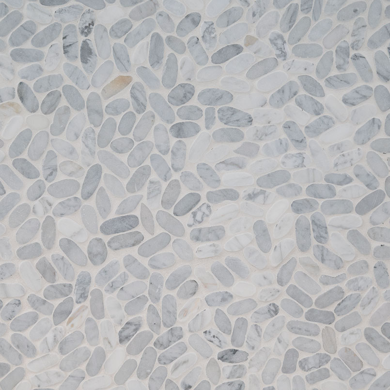 Sliced Carrara White Pebbles Mosaic Tile Variation