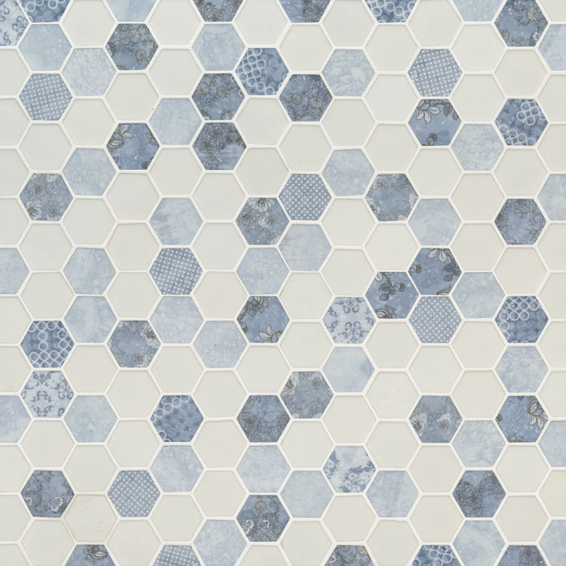 Vista Azul Hexagon Mosaic Tile variation