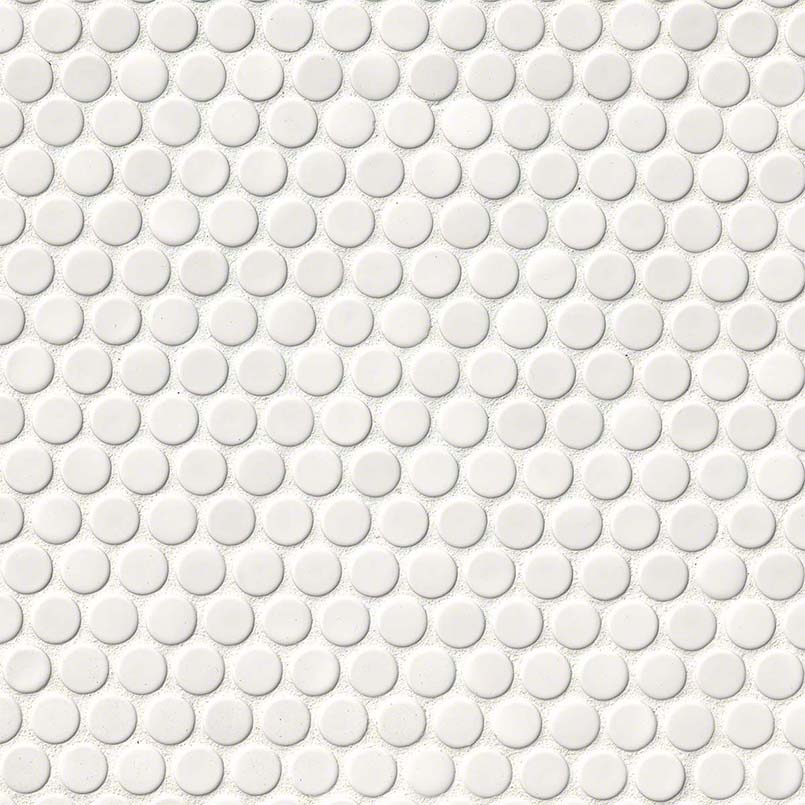 White Glossy Penny Round Mosaic Variation