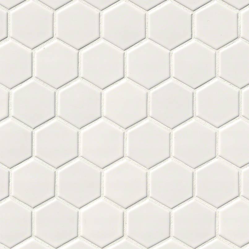 White 2x2 Hexagon Backsplash Tile, Hexagon White Tile