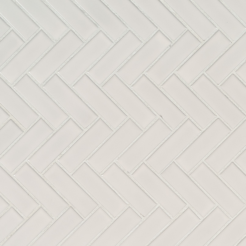 White Glossy Herringbone Mosaic Detail